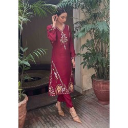 Beautiful Stylish Embroidery Work on Long Kurta & Pant Dress Indian/Pakistani Design for Party-Wear