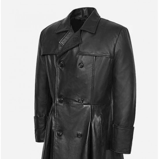 Latest Fashionable Custom Logo Men Leather Trench Long Coat/ Breathable Men Extra Long Coat