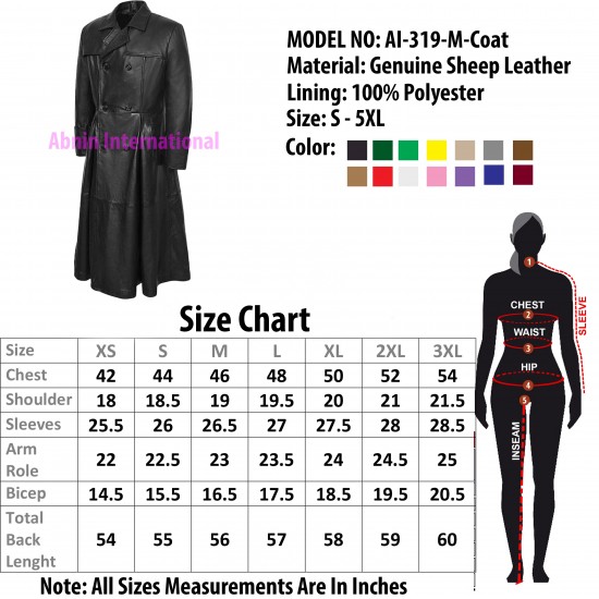 Latest Fashionable Custom Logo Men Leather Trench Long Coat/ Breathable Men Extra Long Coat