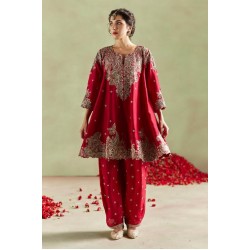 2024 Party-Wear Short Anarkali Top & Plazo Pant Dress Stunning Embroidery Crystal Glass Beads Dabka Work Mini Lace Decoration