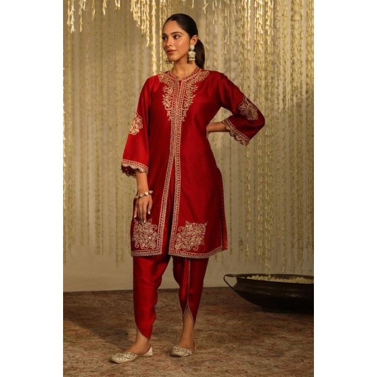 Stylish Kurta Dhoti Pant Dress 2024 New Beautiful Embroidery Work Crystal Glass Beads Dabka Lace Featuring Stylish Buttons