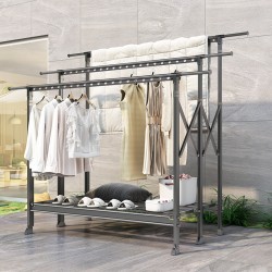 Wholesale Foldable Heavy Duty Metal Clothing Rack Trifold Floor Standing Design Living Room Clothe Drying Hanging Rack