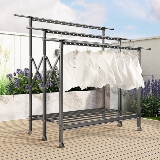 Wholesale Foldable Heavy Duty Metal Clothing Rack Trifold Floor Standing Design Living Room Clothe Drying Hanging Rack