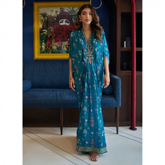 Comfortable Women's Kaftan on Sale Elegant Floral Style Vintage Lace Decoration Hand Work Shimmering Sleeves Manufacture Fit