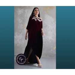 Free Shipping Beautiful Velvet Kaftan Arabian Collection Deep Orchid Color Embroidered Front Modest Evening Dress Trends by Cp