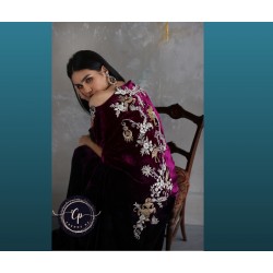 Free Shipping Beautiful Velvet Kaftan Arabian Collection Deep Orchid Color Embroidered Front Modest Evening Dress Trends by Cp