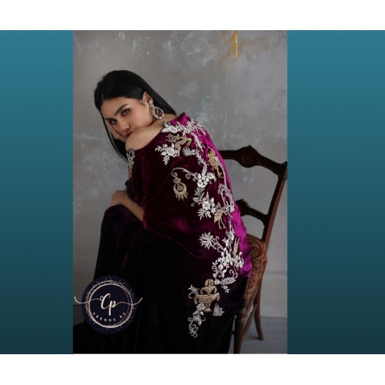 Free Shipping Beautiful Velvet Kaftan Arabian Collection Deep Orchid Color Embroidered Front Modest Evening Dress Trends by Cp