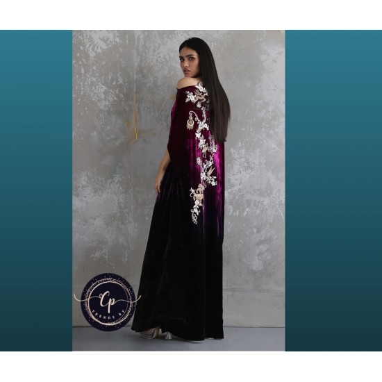 Free Shipping Beautiful Velvet Kaftan Arabian Collection Deep Orchid Color Embroidered Front Modest Evening Dress Trends by Cp