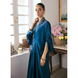 Neckline Sleeves and Floor Grazing Hem Decorated with Delicately Embroidered Subtly Shimmering Gold Borders Women Kaftan
