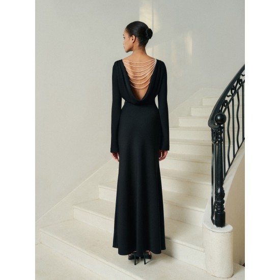 Top Choice 2024 Dresses for Women Black & White Mollya Backless Draped Dress 77%Acetate 23%Polyester Clothes for Women Whiteant