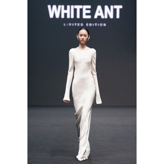 Low Moq Women'S Dresses Long-Sleeved Mollya Backless Draped Dress Eco-Friendly Fabric Clothes for Women Whiteant Local Brand