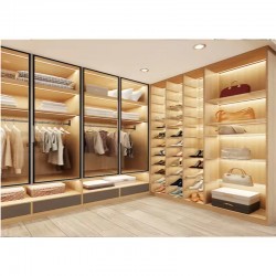 Whole House Wardrobe Modern Closet Design Glass and Wood Dressing Room Wardrobe Closet Wardrobe Storage
