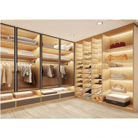 Whole House Wardrobe Modern Closet Design Glass and Wood Dressing Room Wardrobe Closet Wardrobe Storage
