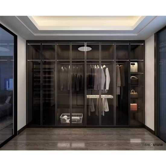 Whole House Wardrobe Modern Closet Design Glass and Wood Dressing Room Wardrobe Closet Wardrobe Storage