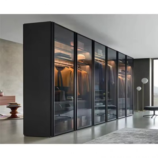 Whole House Wardrobe Modern Closet Design Glass and Wood Dressing Room Wardrobe Closet Wardrobe Storage