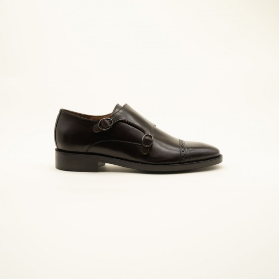 Best Brown Leather Double Monk Strap Shoes - Elegant Brogue Details with Leather Sole - Perfect for Business & Formal Attire