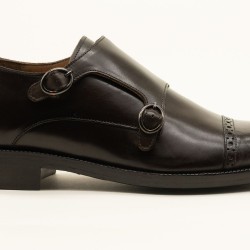Best Brown Leather Double Monk Strap Shoes - Elegant Brogue Details with Leather Sole - Perfect for Business & Formal Attire