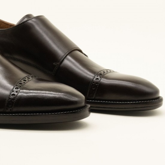 Best Brown Leather Double Monk Strap Shoes - Elegant Brogue Details with Leather Sole - Perfect for Business & Formal Attire