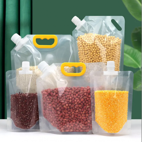 Household Use Foldable Transparent Beans Cereal Storage Bags Stand up Spray Bags Food Liquid Plastic Packaging Bags