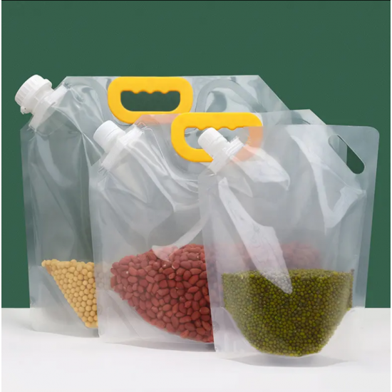 Household Use Foldable Transparent Beans Cereal Storage Bags Stand up Spray Bags Food Liquid Plastic Packaging Bags