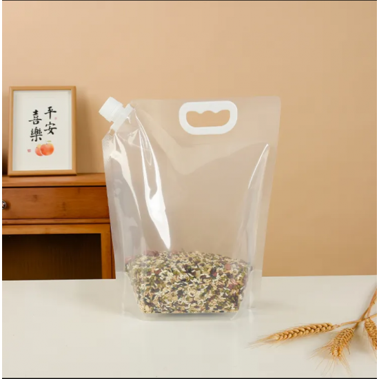 Custom Printed Food Grade Cereal Rice Pet Food Storage Bags Stand up Liquid Spout Plastic Poly Clear Bags With Nozzle Spout