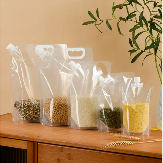 Custom Printed Food Grade Cereal Rice Pet Food Storage Bags Stand up Liquid Spout Plastic Poly Clear Bags With Nozzle Spout