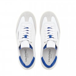 For Valentino Women's Saturno Leather and Suede Sneaker White/Blue Sports Shoes for Walking for Summer Autumn Winter