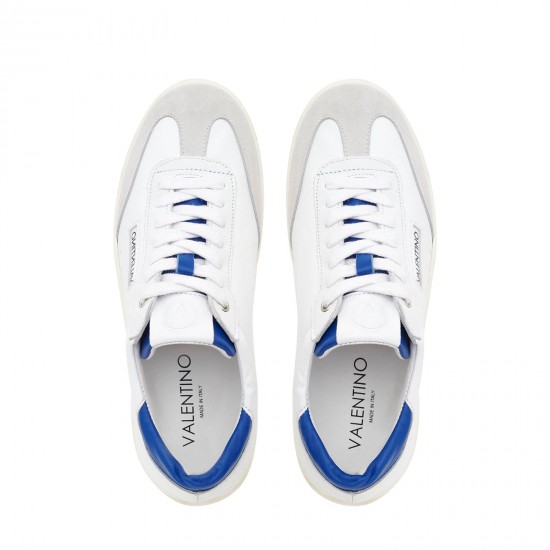 For Valentino Women's Saturno Leather and Suede Sneaker White/Blue Sports Shoes for Walking for Summer Autumn Winter