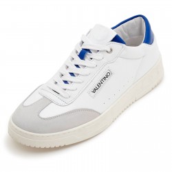 For Valentino Women's Saturno Leather and Suede Sneaker White/Blue Sports Shoes for Walking for Summer Autumn Winter