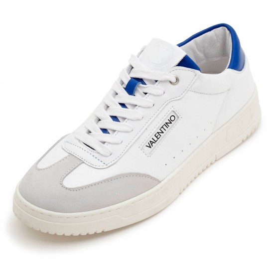 For Valentino Women's Saturno Leather and Suede Sneaker White/Blue Sports Shoes for Walking for Summer Autumn Winter