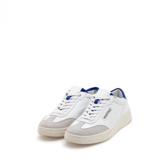 For Valentino Women's Saturno Leather and Suede Sneaker White/Blue Sports Shoes for Walking for Summer Autumn Winter