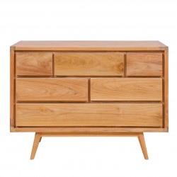 Modern Solid Teakwood Six-Drawer Chest Stackable Office Organizer with Functional Design Teak Storage