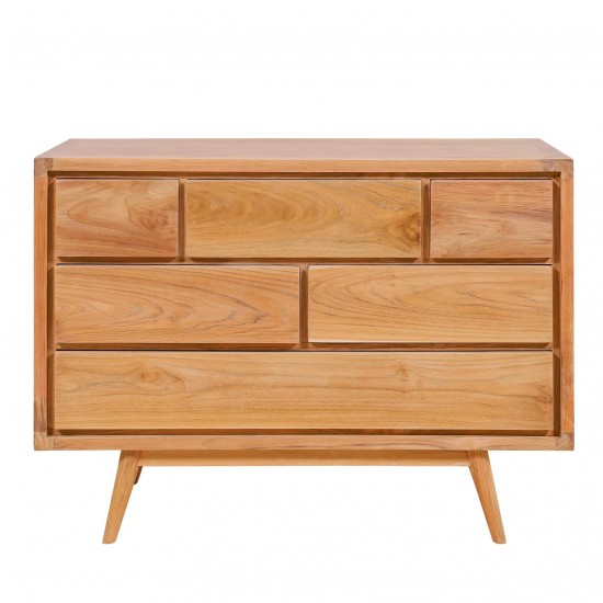 Modern Solid Teakwood Six-Drawer Chest Stackable Office Organizer with Functional Design Teak Storage