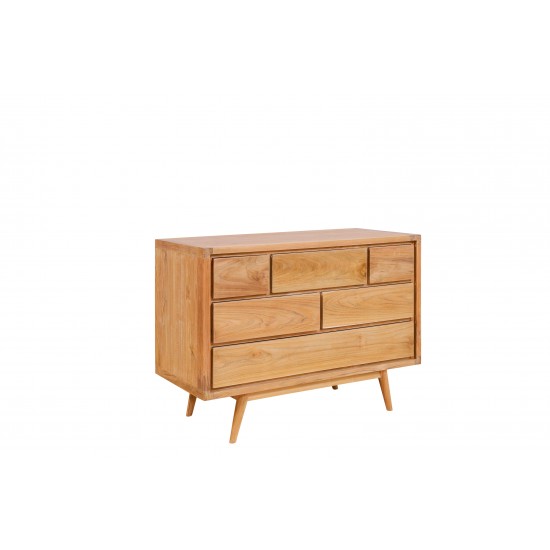 Modern Solid Teakwood Six-Drawer Chest Stackable Office Organizer with Functional Design Teak Storage
