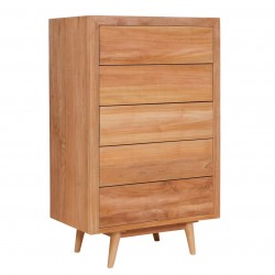 Minimalist Modern Elegance Five-Drawer Solid Teakwood Chest for Living Room or Garage Storage