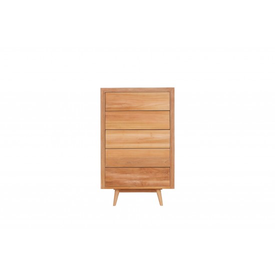 Minimalist Modern Elegance Five-Drawer Solid Teakwood Chest for Living Room or Garage Storage