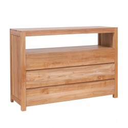 Solid Teakwood Chest with Three Drawers & Open Shelf Functional Elegance for Modern Spaces