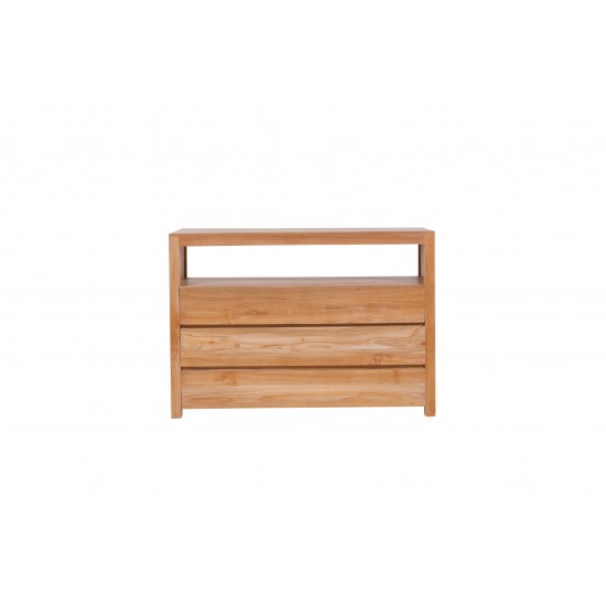 Solid Teakwood Chest with Three Drawers & Open Shelf Functional Elegance for Modern Spaces
