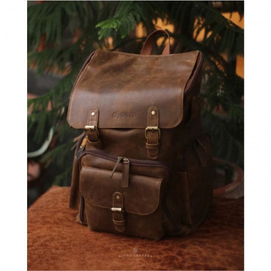 Handmade Genuine Cow Leather Backpack Premium Men Bag with Laptop Compartment and Timeless Look