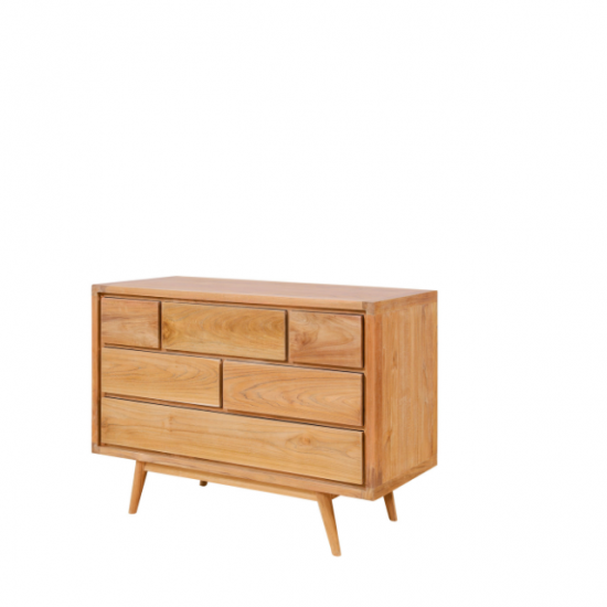 Modern Solid Teakwood Six-Drawers Chest Wholesale Price Home Decor Storage with Stackable Design Functional Office Organizer