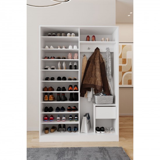 Ideal White Coat Rack with Shoe Rack Hanger Patented Cloakroom Stand Mirror Finish Hall Closet Storage Organizer for Clothing