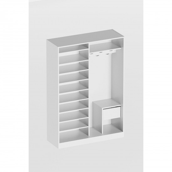 Ideal White Coat Rack with Shoe Rack Hanger Patented Cloakroom Stand Mirror Finish Hall Closet Storage Organizer for Clothing