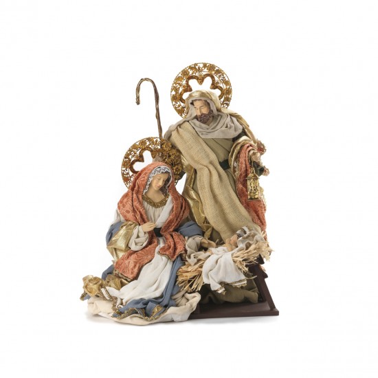 52cm Resin Nativity Scene with Cloth Clothes and Wooden Base Christmas Figurine & Toy