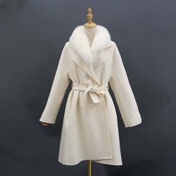 Wholesale Fashion Custom Women Winter Wool Jacket Clothes Ladies Warm  Real Fur Collar Jacket