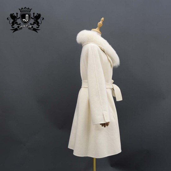 Wholesale Fashion Custom Women Winter Wool Jacket Clothes Ladies Warm  Real Fur Collar Jacket