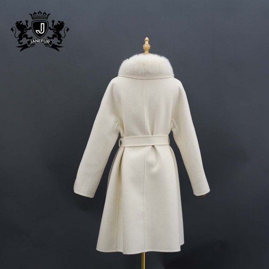 Wholesale Fashion Custom Women Winter Wool Jacket Clothes Ladies Warm  Real Fur Collar Jacket