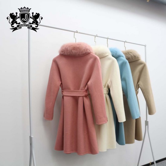 Wholesale Fashion Custom Women Winter Wool Jacket Clothes Ladies Warm  Real Fur Collar Jacket