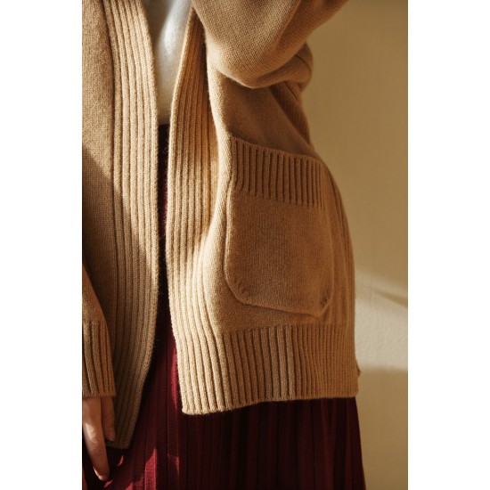 Stand Collar Long Open Plain Brown Sweater Sleeves Women Chunky Knit Womans Crop Sweater