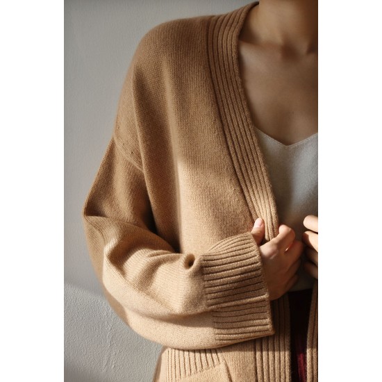 Stand Collar Long Open Plain Brown Sweater Sleeves Women Chunky Knit Womans Crop Sweater