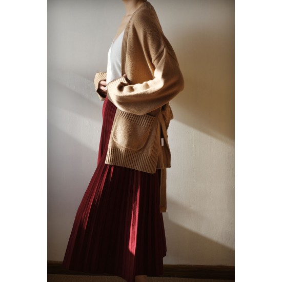 Stand Collar Long Open Plain Brown Sweater Sleeves Women Chunky Knit Womans Crop Sweater